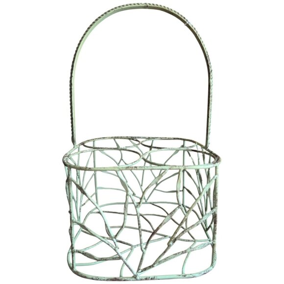 STURDY Vintage Style Wire Basket for 4 Bottles – Pistachio Green Cottagecore - Picture 5 of 7